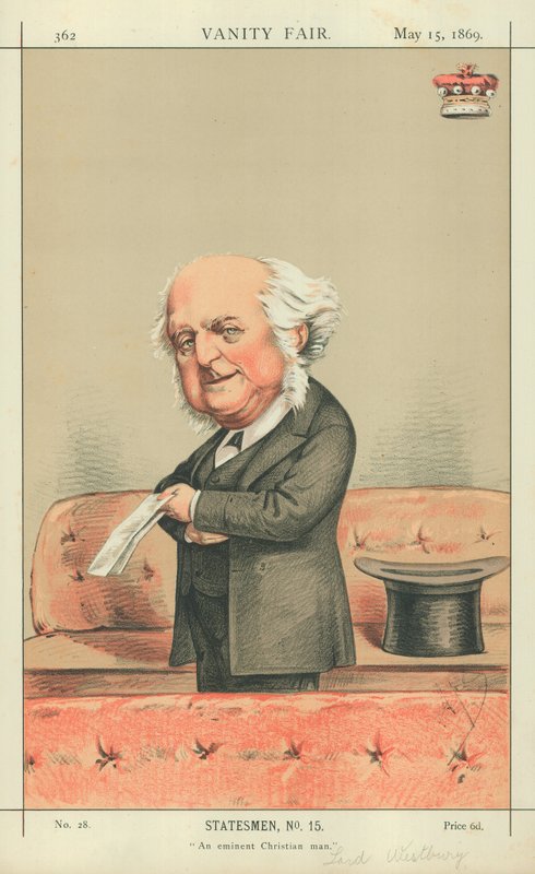 Lord Westbury，一位杰出的基督徒男子，1869年5月15日，名利场漫画 作者 卡罗佩莱格里尼