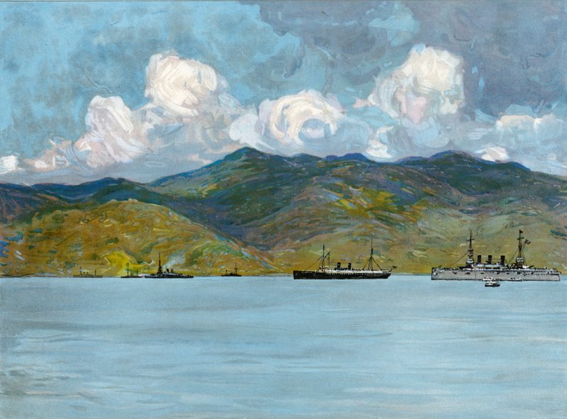 我们的战争船只在1898年6月3日在古巴圣地亚哥附近海岸 作者 卡尔顿·西奥多·查普曼