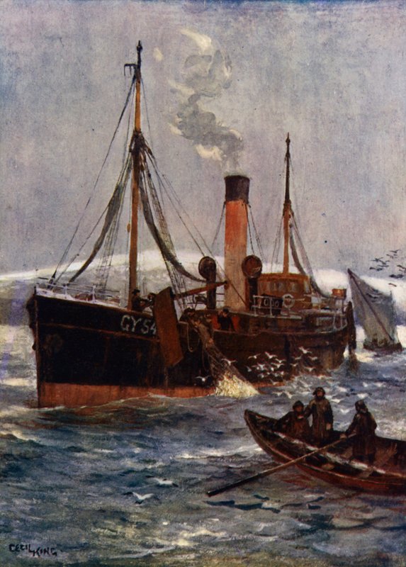 An Iceland Steam Trawler, c.1910 (colour litho) 作者 塞西尔·金