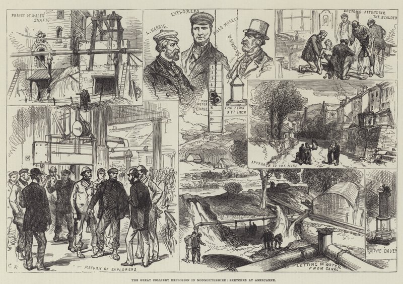Monmouthshire的Great Colliery Explosion，Abercarne的草图 作者 约翰·查尔斯·罗宾逊爵士