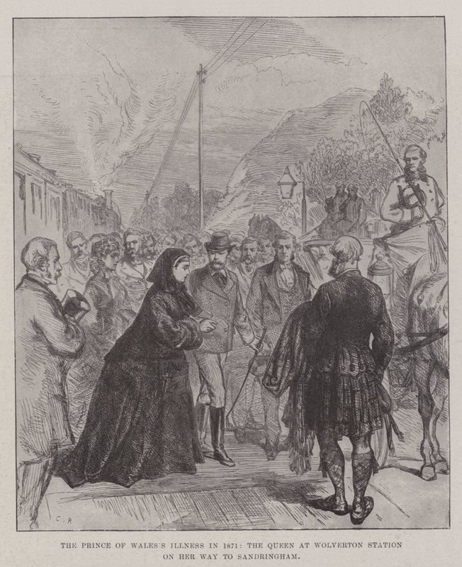 威尔士亲王在1871年的疾病，在她去桑德灵厄姆途中的女王在沃尔弗顿站 作者 约翰·查尔斯·罗宾逊爵士