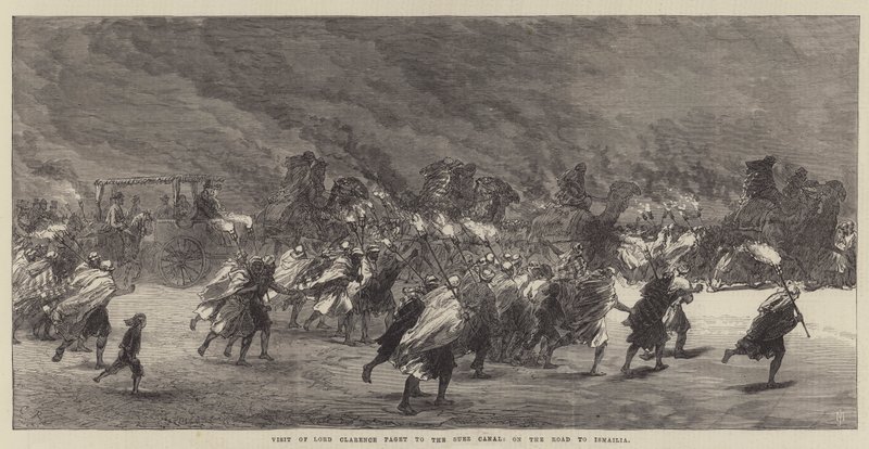 参观克拉伦斯佩吉特勋爵（Lord Clarence Paget）到伊斯梅利亚（Ismailia）之路的苏伊士运河（Suez Canal） 作者 约翰·查尔斯·罗宾逊爵士