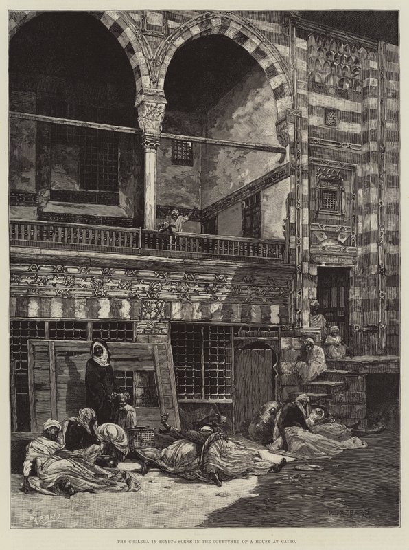 埃及的霍乱，在开罗的一所房子的庭院里的场景 作者 查尔斯·奥古斯特·洛伊