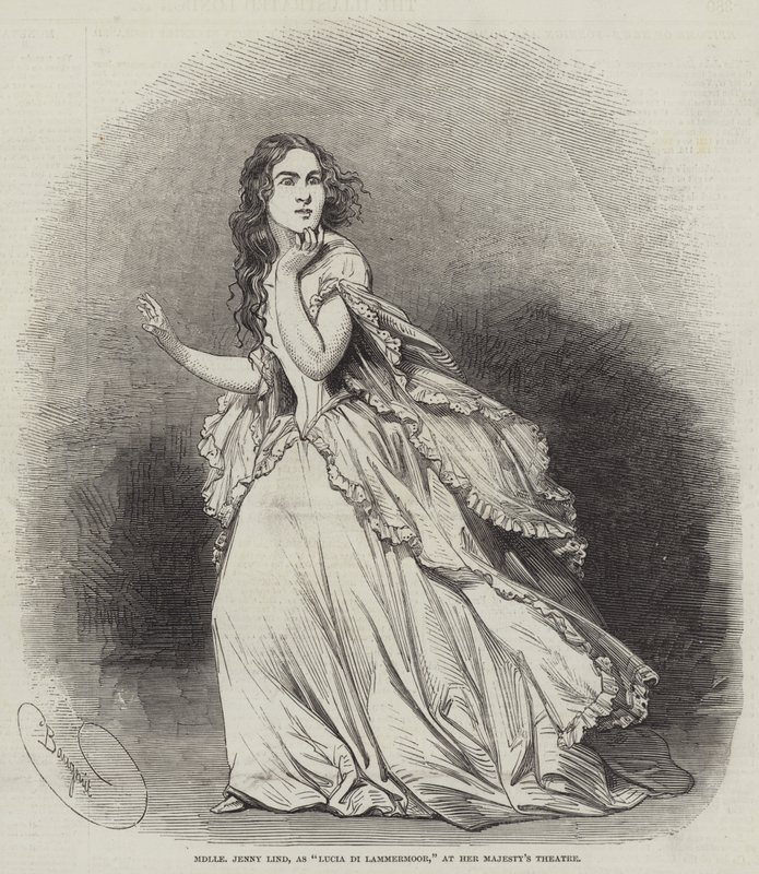 Mademoiselle Jenny Lind，作为Lucia di Lammermoor，在女王陛下剧院 作者 查尔斯·鲍涅特
