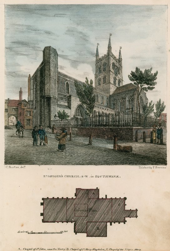 St Savior&39;s Church，Southwark，Surrey，西北视角 作者 查尔斯·伯顿
