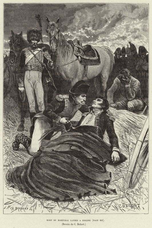 Mort du Marechal Lannes a Essling; 拿破仑和垂死的兰内元帅在奥地利阿斯佩恩-埃斯林战役中 作者 查尔斯·爱德华·德洛特