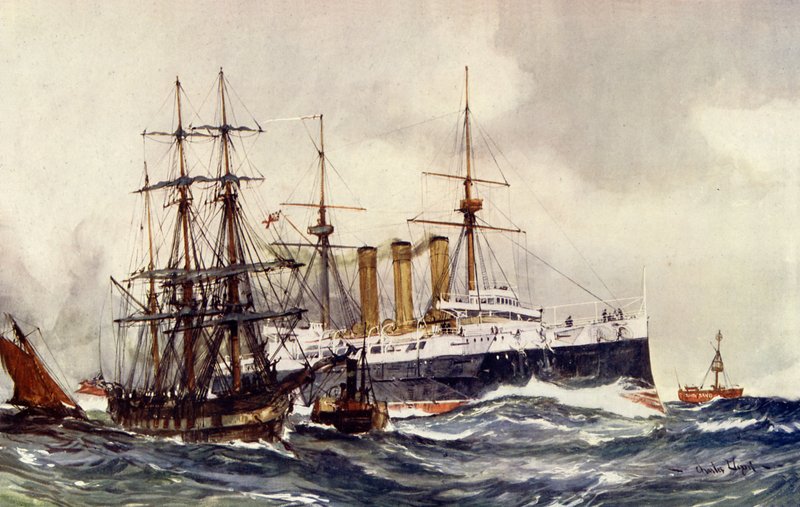 HMS Kent通过South Sand Lightship 作者 查尔斯·爱德华·迪克森