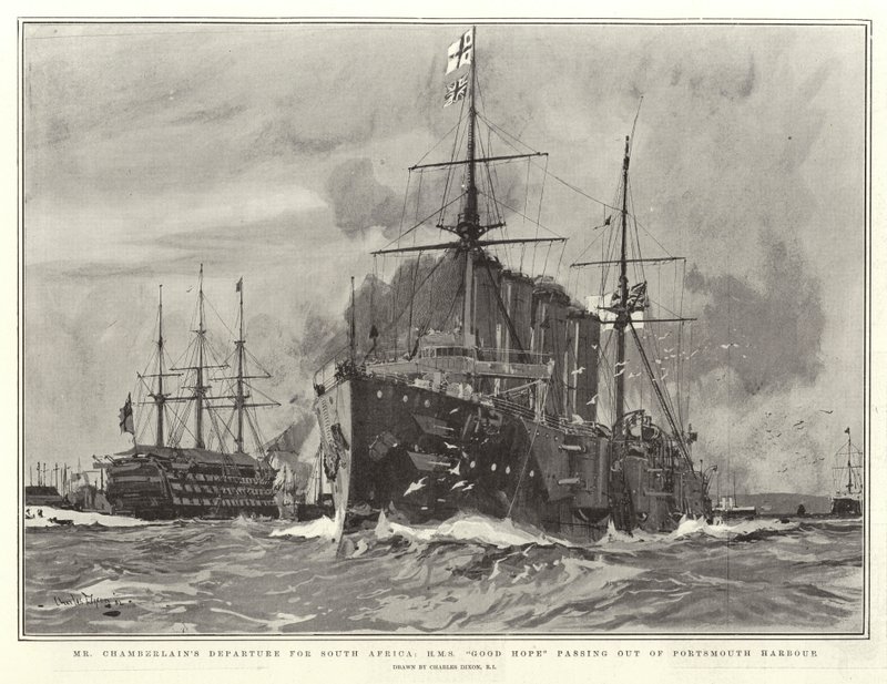 张伯伦先生出发前往南非，HMS Good Hope从朴茨茅斯港出发 作者 查尔斯·爱德华·迪克森