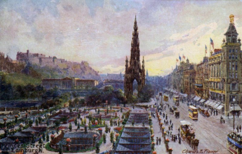 Princes Street, Edinburgh, Scotland (colour litho) 作者 查尔斯·埃德温·弗洛尔