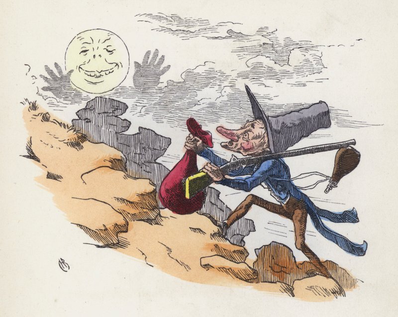 Man climbing a hill to shoot at the Moon (coloured engraving) 作者 查尔斯·亨利（后）贝内特