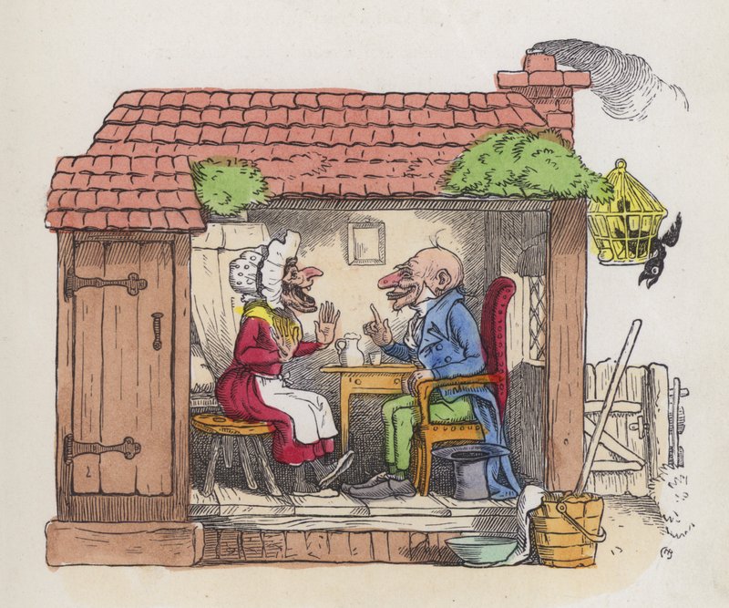 Man making his wife laugh (coloured engraving) 作者 查尔斯·亨利（后）贝内特