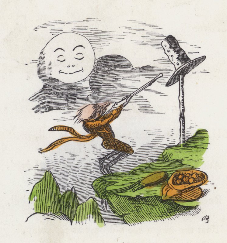 Man shooting at his hat in frustration at not being able to hit the Moon (coloured engraving) 作者 查尔斯·亨利（后）贝内特