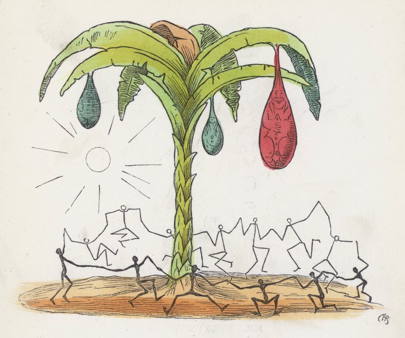 Stick men dancing around a tree (coloured engraving) 作者 查尔斯·亨利（后）贝内特