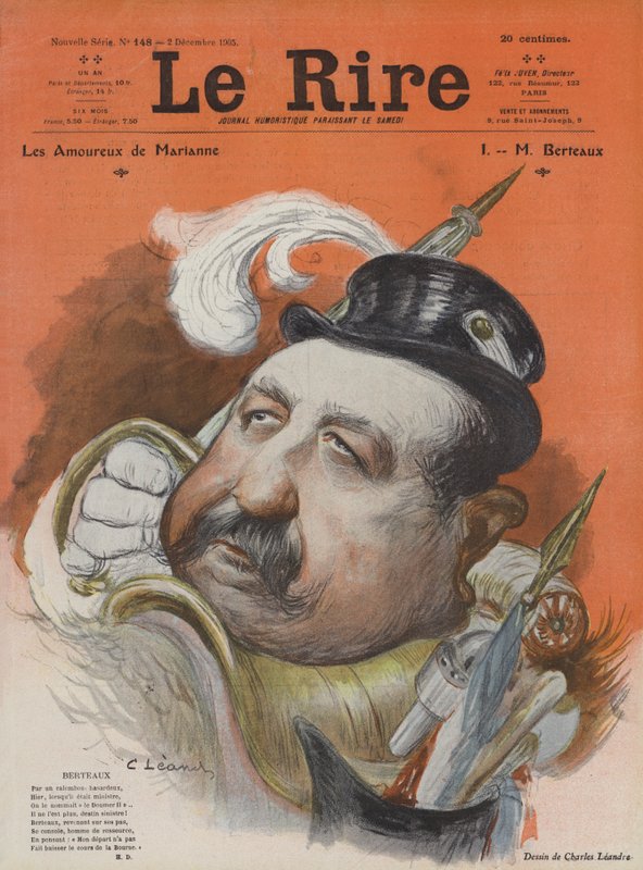 法国国防部长Henri Maurice Berteaux。 Le Rire的插图 作者 查尔斯·莱安德烈