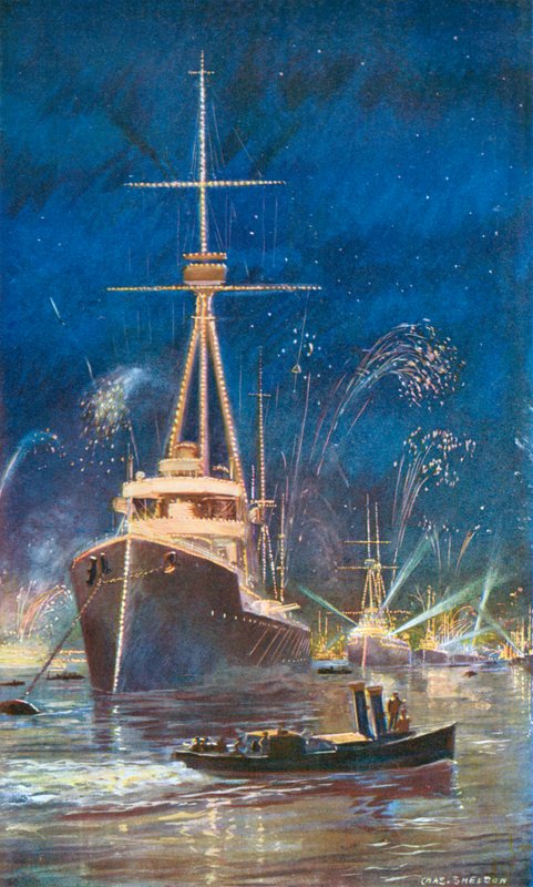 1909年7月21日泰晤士舰队的照明 作者 查尔斯·米尔斯·谢尔顿
