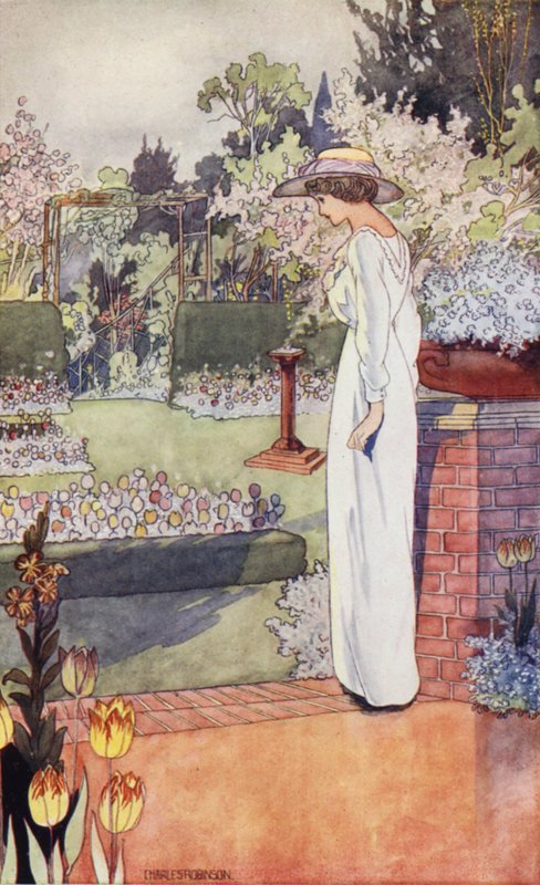 Our Sentimental Garden: The Dutch Garden (colour litho) 作者 查尔斯·罗宾逊