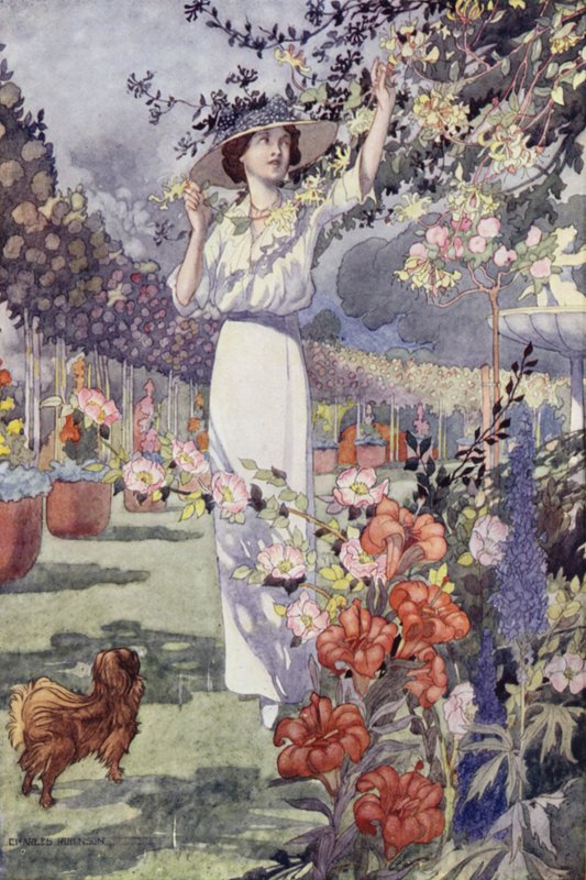 Our Sentimental Garden: The Hemicycle (colour litho) 作者 查尔斯·罗宾逊
