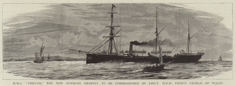 HMS Thrush，即将由威尔士王子乔治王子中尉委任的新炮舰 作者 查尔斯·威廉·威利