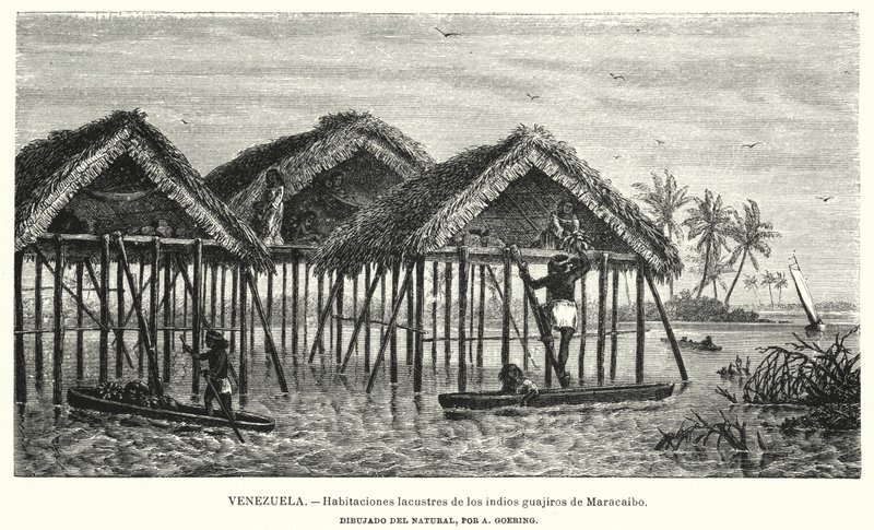 Lake dwellings of the Wayuu (Guajiro) Indians, Maracaibo, Venezuela (litho) 作者 克里斯蒂安·安东·戈林