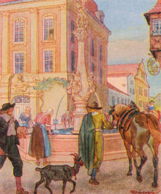 Brunnen Und Tranke / 喷泉和饮水槽（彩色石版画） 作者 克里斯托夫（1856年1945年）