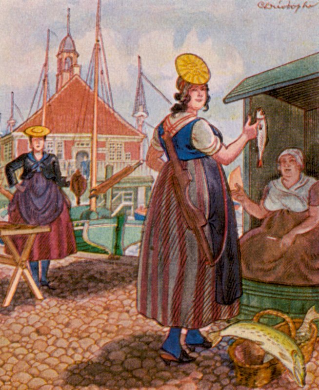 汉堡鱼市场（Hamburger Fischmarkt / Hamburg Fish Market）（彩色印刷版 作者 克里斯托夫 (1856-1945)