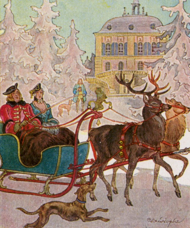 Hirschschlitten / 小鹿雪橇（彩色石版印刷） 作者 克里斯托夫（1856年1945年）
