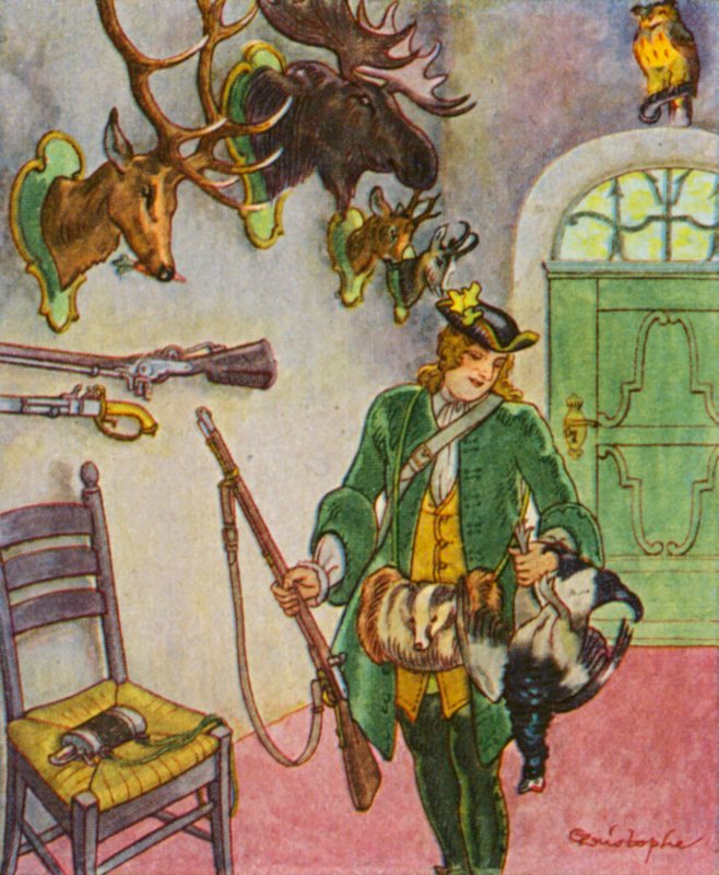 Jagdschloss Mit Trophaen / 带有奖杯的狩猎小屋（彩色石版画） 作者 克里斯托夫 (1856-1945)