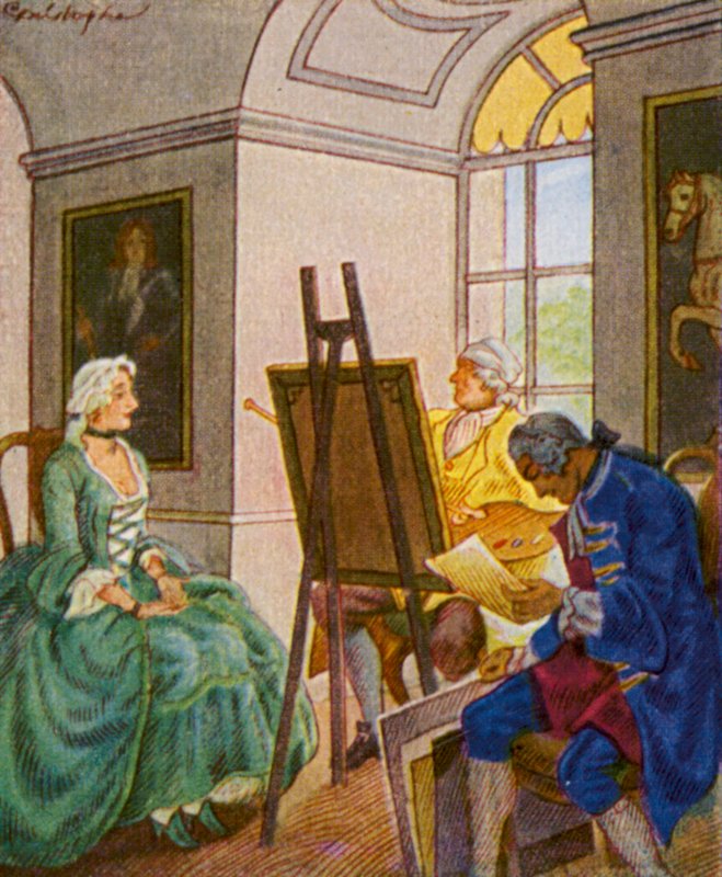 Portratsitzung Im Schloss / 城堡中的肖像拍摄（彩色石版画） 作者 克里斯托夫 (1856-1945)