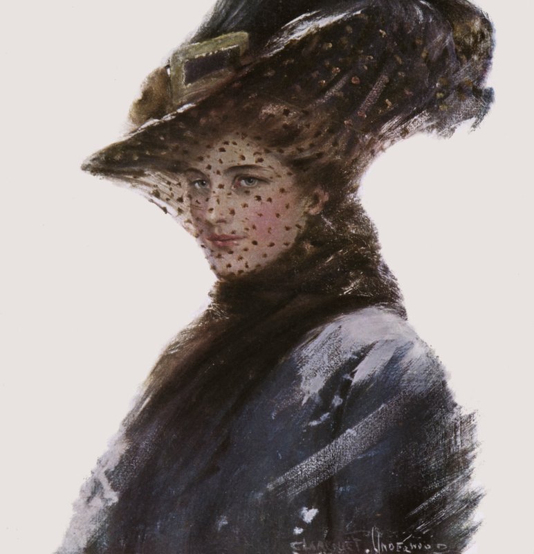 戴帽子和面纱的妇女的画象 作者 克拉伦斯·安德伍德