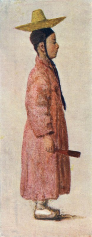 戴着古朴帽子的韩国男孩新郎（彩色石版画） 作者 康斯坦斯·J·D·库尔森
