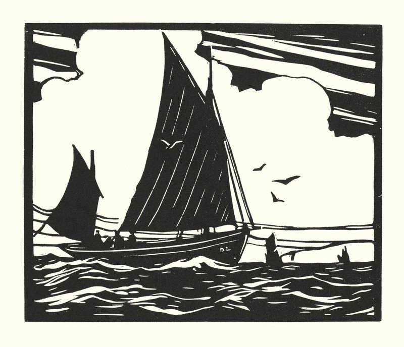 渔船和驳船Deal Lugger（木刻） 作者 西里尔·威尔金森