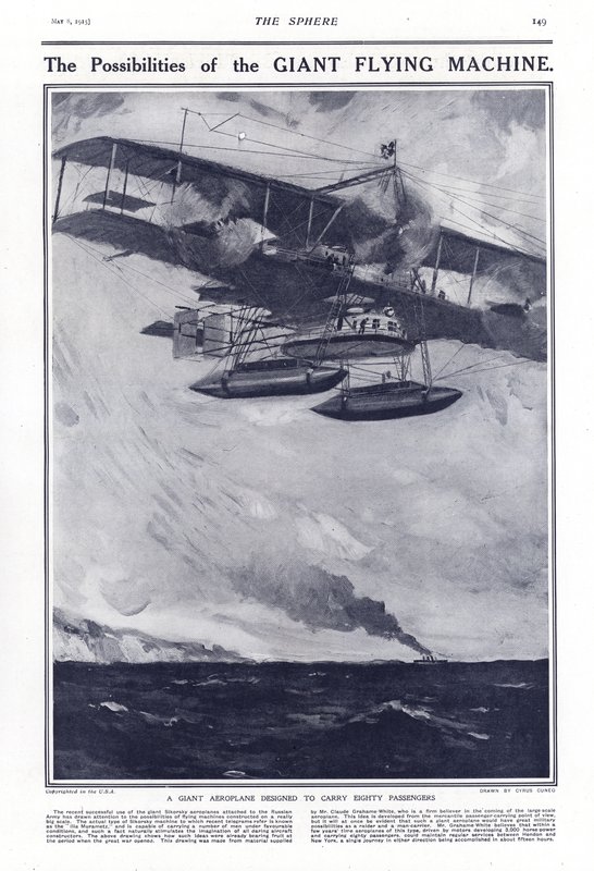 1914年，一架巨型飞机设计载八十名乘客 作者 赛勒斯·库尼奥