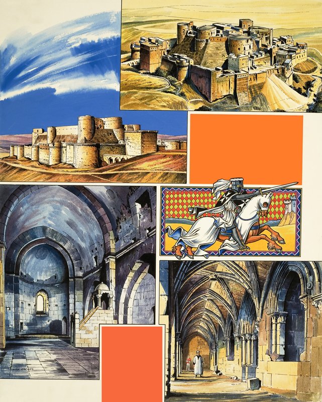 叙利亚的 Le Krak Des Chevaliers 城堡（纸上水粉画） 作者 丹·埃斯科特