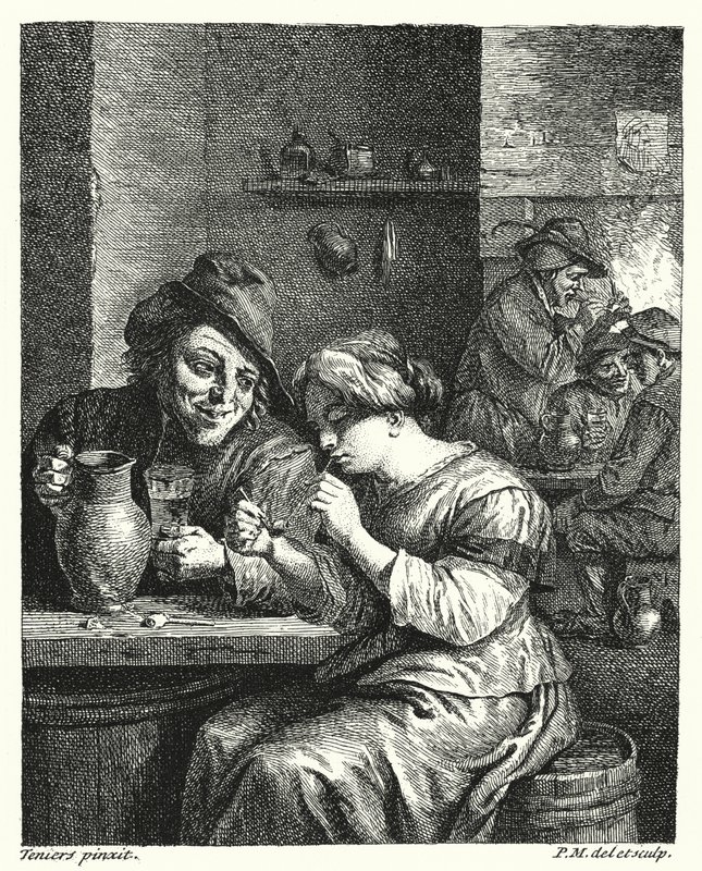 吸烟的女人》（雕刻版 作者 幼年的大卫（后）Teniers