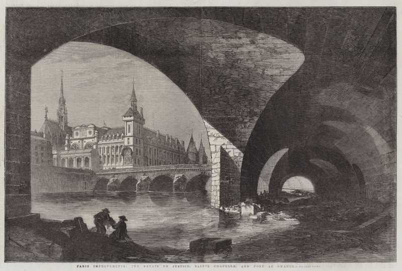 Paris改进，法院，Sainte Chapelle和Pont au Change 作者 Dieudonne Auguste Lancelot