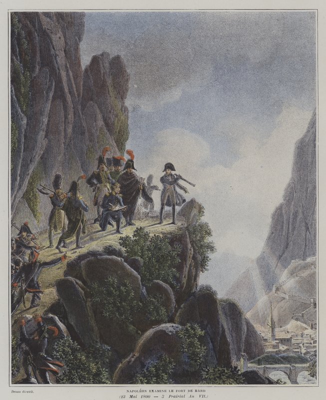 Napoleon examining Fort Bard, Italy, 23 May 1800 (colour litho) 作者 多米尼克·维万特（后）天龙