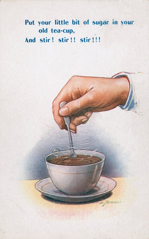 在茶杯中搅拌糖（彩色石版画） 作者 道格拉斯·坦佩斯特