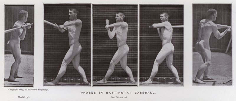 The Human Figure in Motion: Phases in batting at baseball (b/w photo) 作者 爱德沃德·迈布里奇