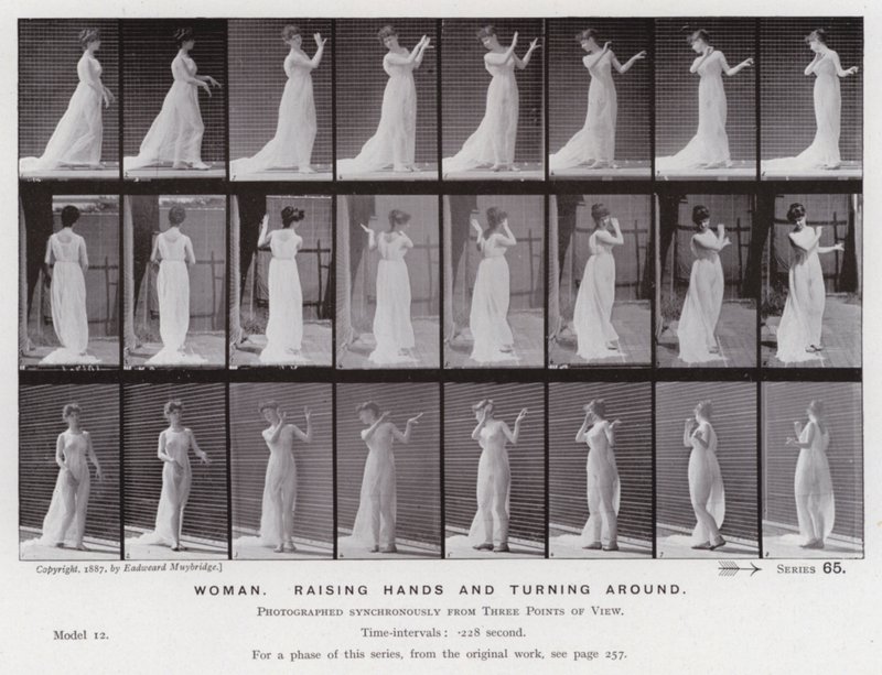 The Human Figure in Motion: Woman, raising hands and turning around (b/w photo) 作者 爱德沃德·迈布里奇