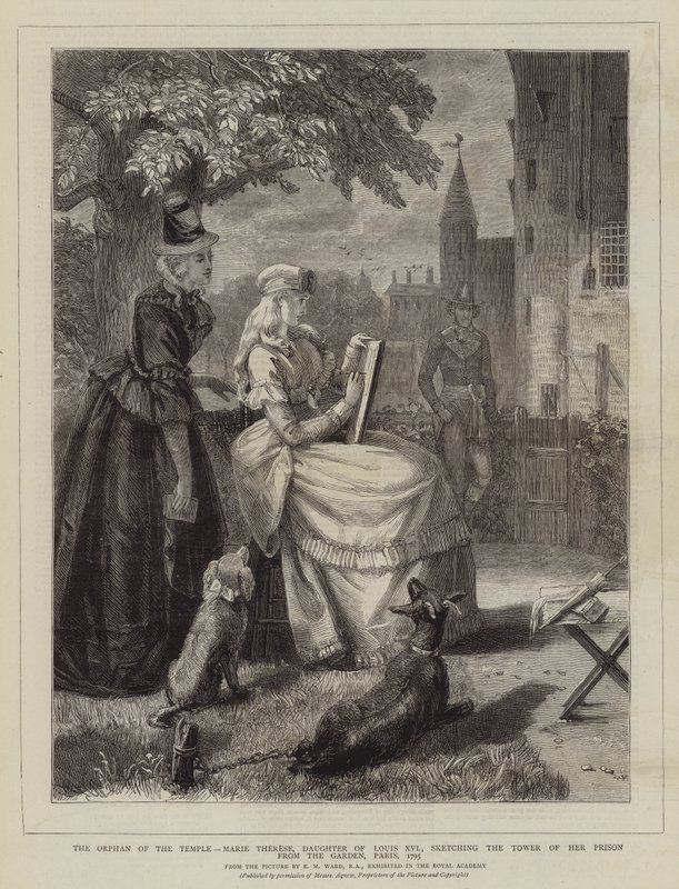 寺庙的孤儿，路易十六的女儿Marie Therese，1795年在巴黎的花园里画她的监狱塔 作者 埃德加·梅尔维尔·沃德