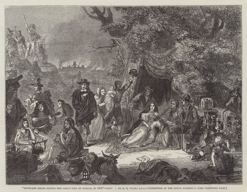 1666年在伦敦大火期间的Highgate Fields 作者 埃德加·梅尔维尔·沃德