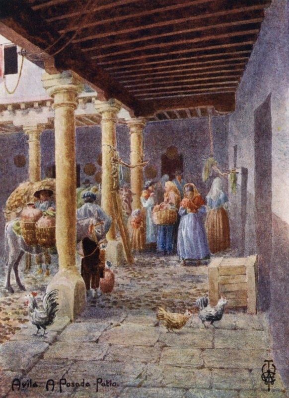 西班牙北部：阿维拉，A Posada Patio（彩色石版画） 作者 埃德加 TA 威格拉姆