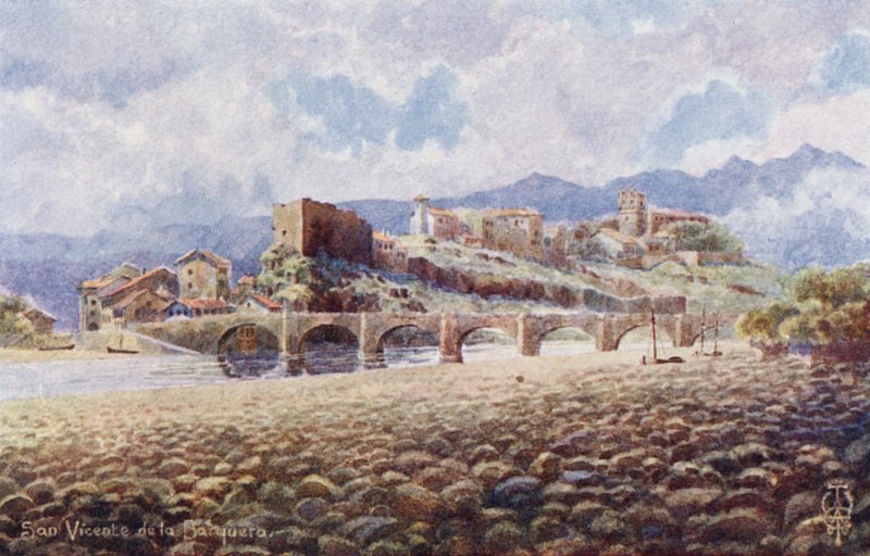 西班牙北部：San Vicente de la Barquera（平版彩色） 作者 埃德加 TA 威格拉姆