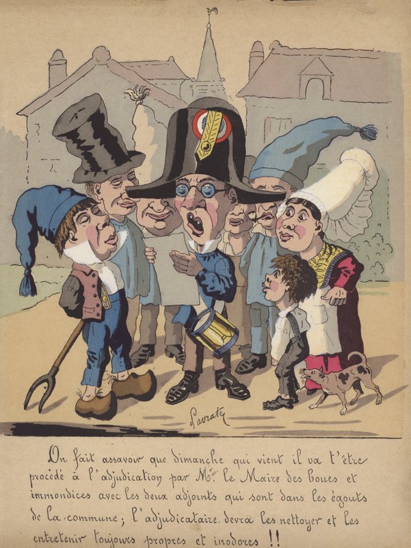 Reading of a notice from the mayor relating to the cleaning of the municipal sewers (colour litho) 作者 埃德蒙·拉夫拉特