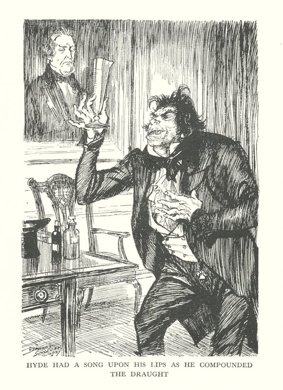 R L 史蒂文森的《杰基尔博士和海德先生的奇遇》插图（石版画） 作者 埃德蒙·约瑟夫（后）沙利文