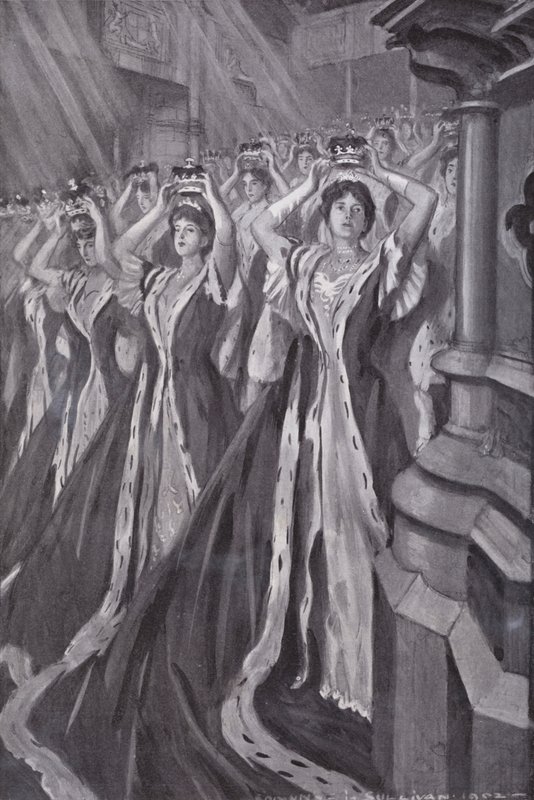 Peeresses putting on their coronets at the coronation of Queen Alexandra, Consort of King Edward VII, Westminster Abbey, London 作者 埃德蒙·约瑟夫（后）沙利文