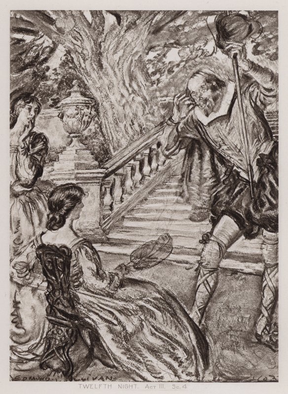 第十二夜; 或者，你会做什么，第三幕，Sc 4（石版画） 作者 埃德蒙·约瑟夫·沙利文