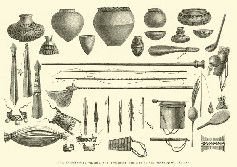 Chontaquiro印第安人的武器，陶器和家用器具 作者 爱德华·里奥（Edouard Riou）