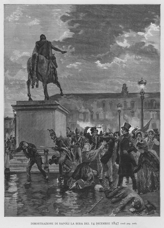 1847 年 12 月 14 日晚那不勒斯的示威游行（雕刻） 作者 爱德华多·马塔尼亚