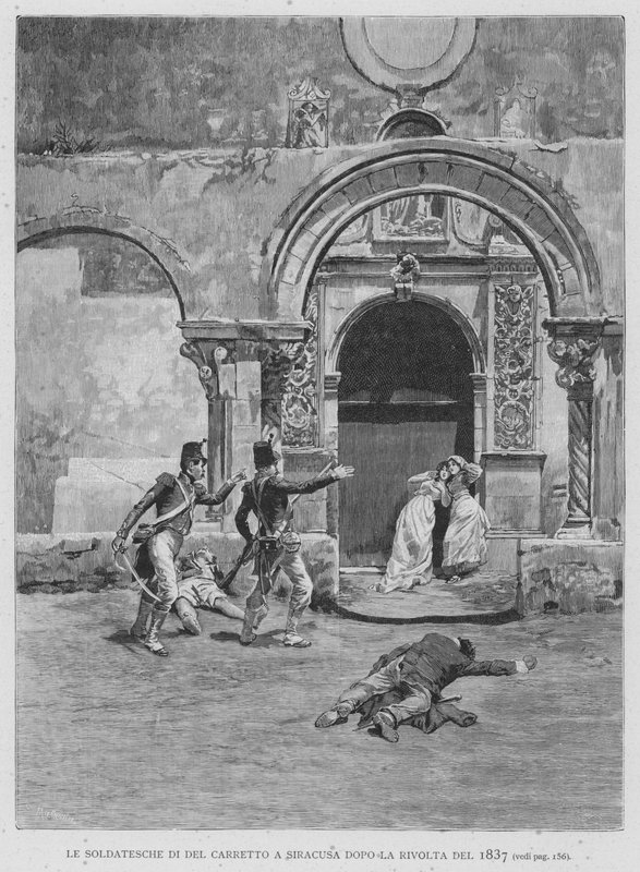 Del Carretto的《1837年起义后锡拉丘兹的士兵》（雕刻）。 作者 爱德华多·马塔尼亚